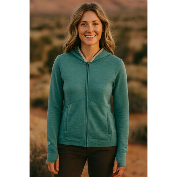 ibex Blue Merino Wool Full Zip Hoodie Top   Women's Size Small - Picture 1 of 10